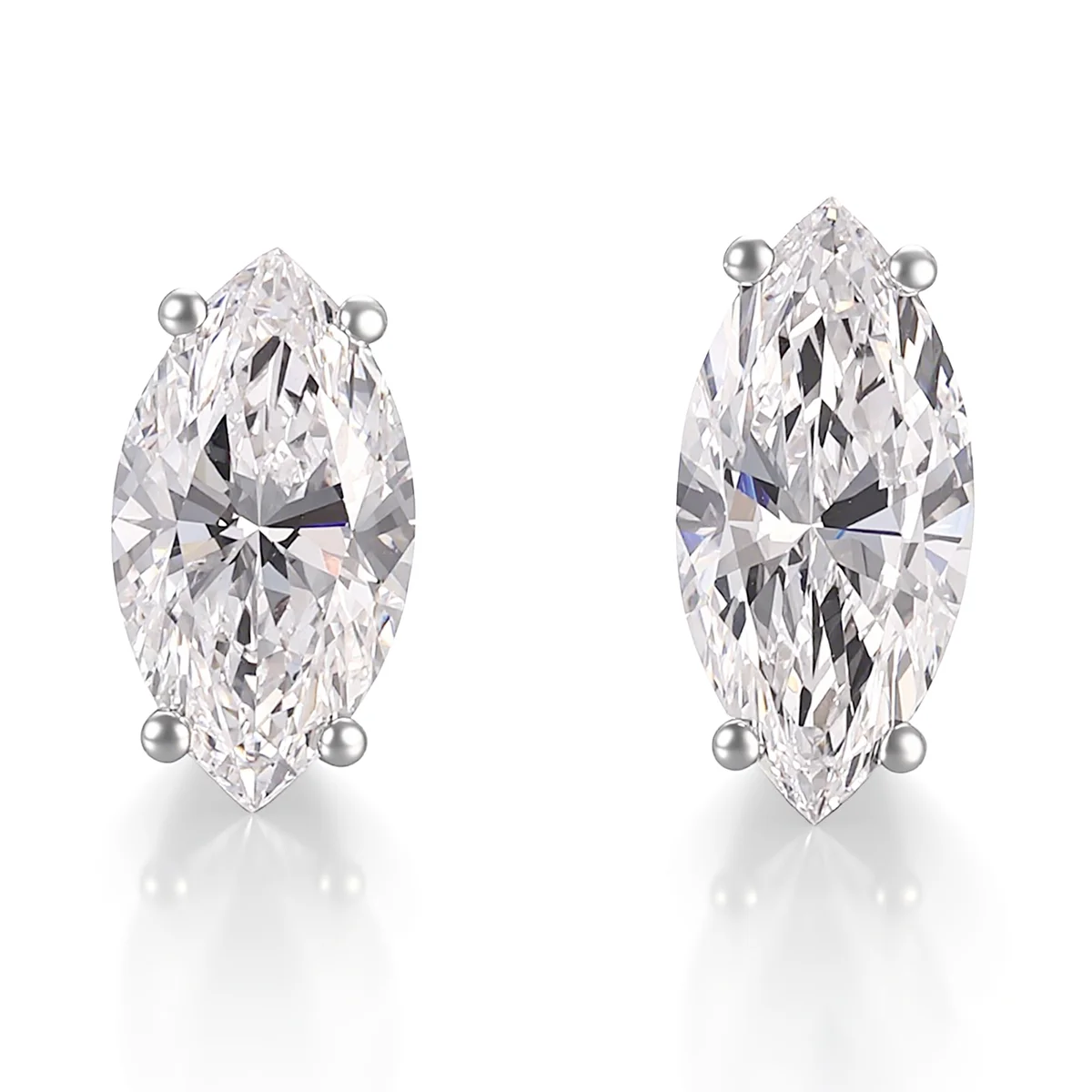 Brincos de ouro 18k com diamante sintético de 2 quilates em formato de marquise e quatro garras. Brincos de ouro 18k com diamante sintético de 2 quilates em formato de marquise e quatro garras.