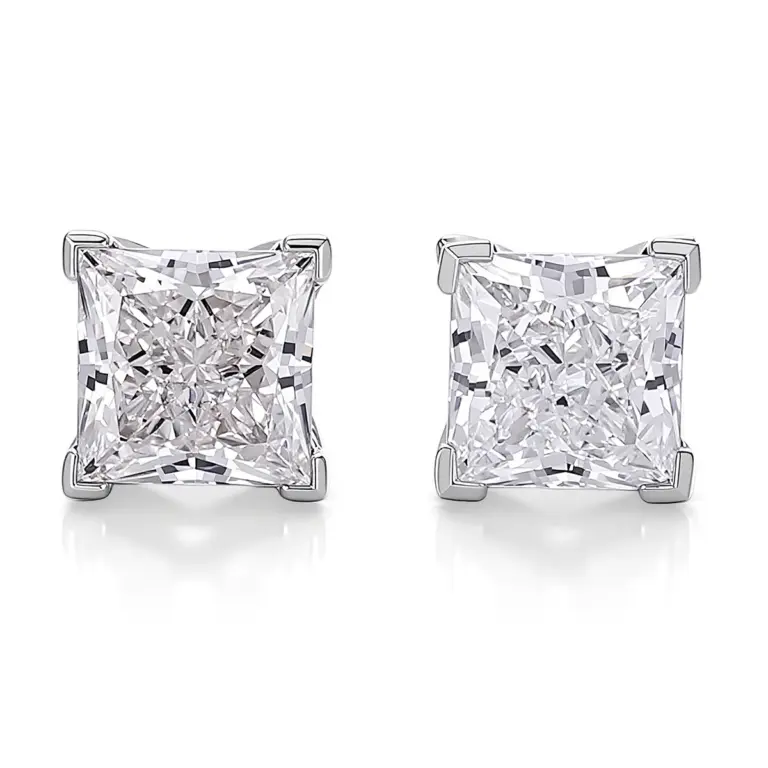 18k gold 2ct princess cut lab grown diamond stud earrings 1