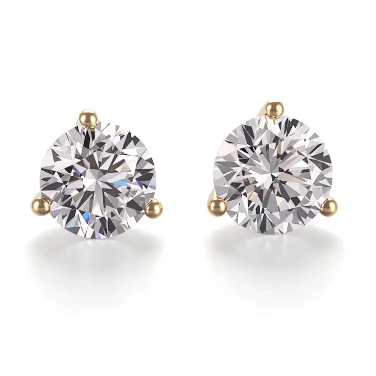 18k gold 2ct round lab grown diamond three prong stud earrings 1