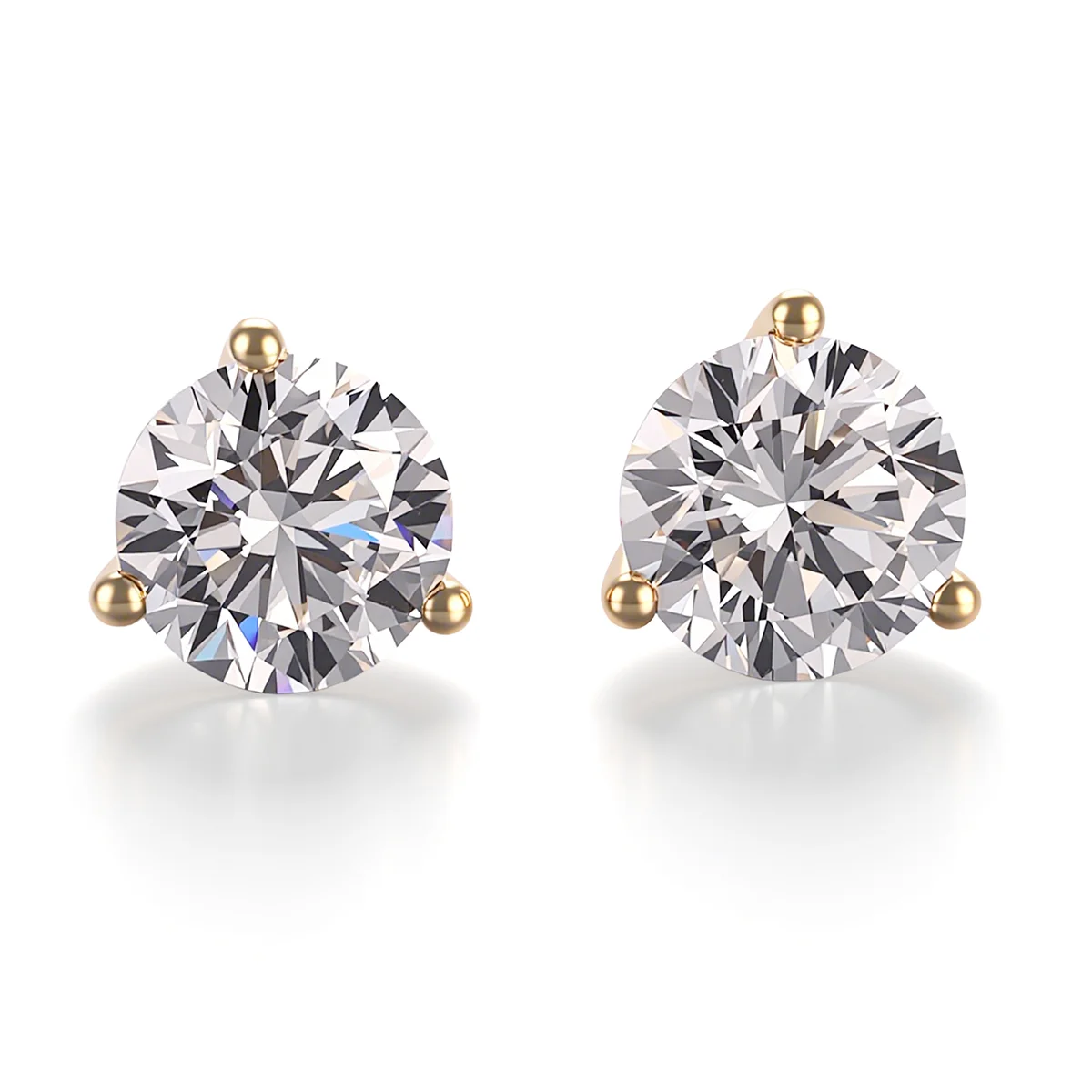 Brincos de ouro 18k com diamante redondo de 2 quilates cultivado em laboratório e cravação em três garras. Brincos de ouro 18k com diamante redondo de 2 quilates cultivado em laboratório e cravação em três garras.