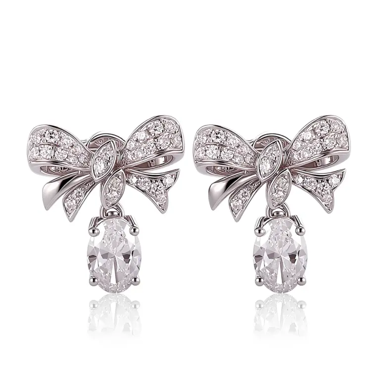 18k gold bow motif oval lab grown diamond stud earrings 1