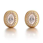 18k gold brushed oval lab grown diamond stud earrings 1