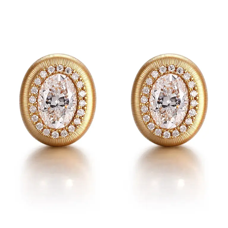 18k gold brushed oval lab grown diamond stud earrings 1