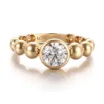 Anel de noivado solitário com diamante sintético redondo em formato de bolha, em ouro 18k.