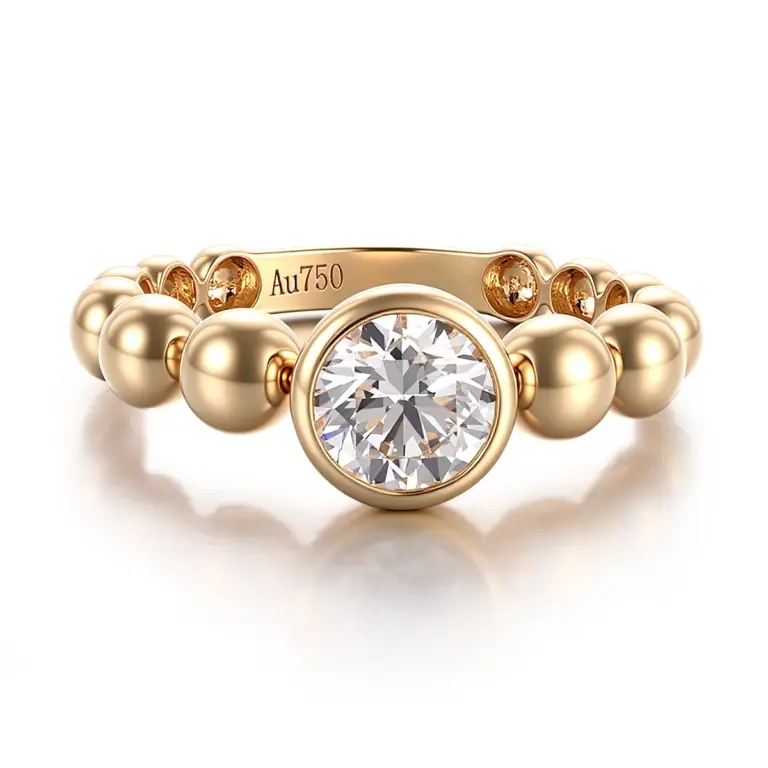 18k gold bubble round lab grown diamond solitaire engagement ring 1