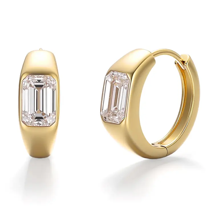 18k gold emerald cut lab grown diamond hoop earrings 1