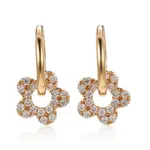 18k gold floral round lab grown diamond hoop earrings 1
