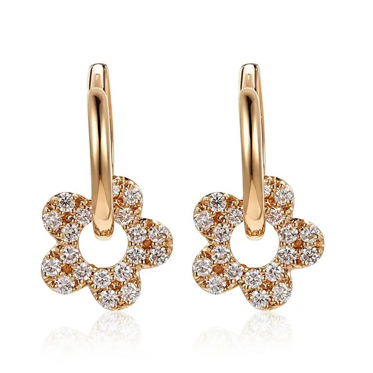 18k gold floral round lab grown diamond hoop earrings 1