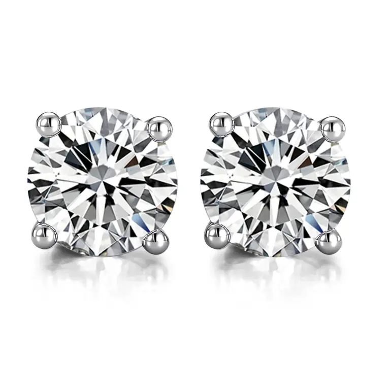 18k gold four prong 1ct round lab grown diamond stud earrings 1