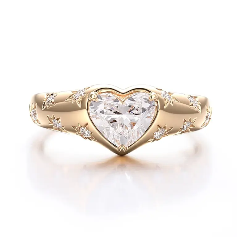 18k gold heart lab grown diamond side stone engagement ring 1