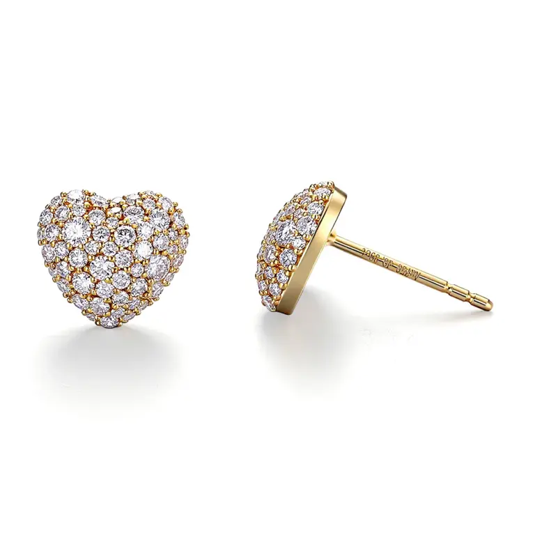 18k gold heart motif round lab grown diamond stud earrings 1
