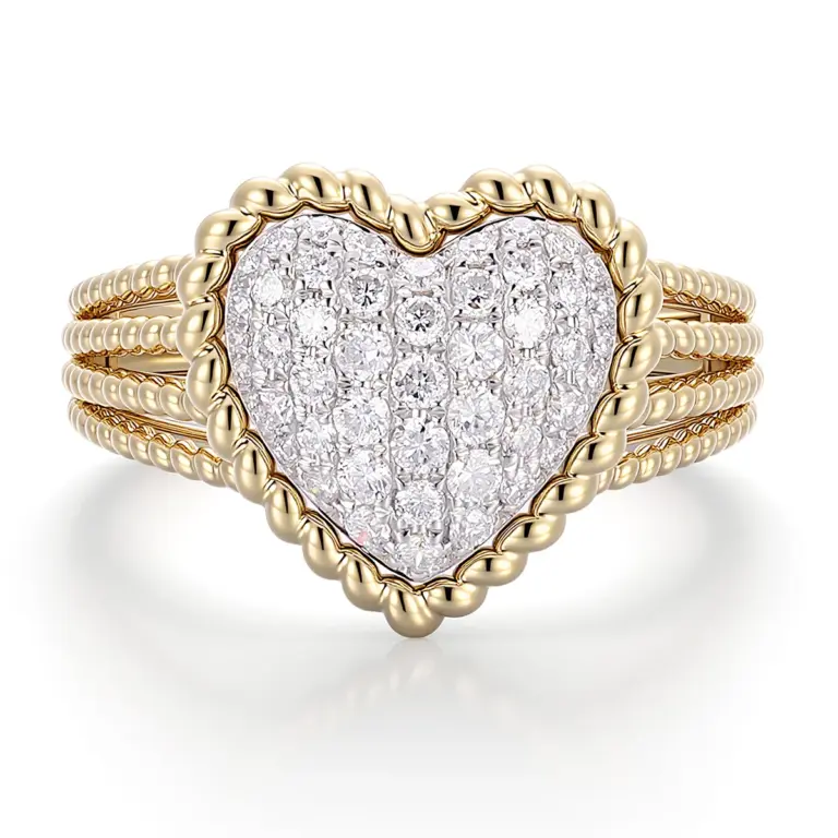 18k gold heart shaped round lab grown diamond cluster ring 1