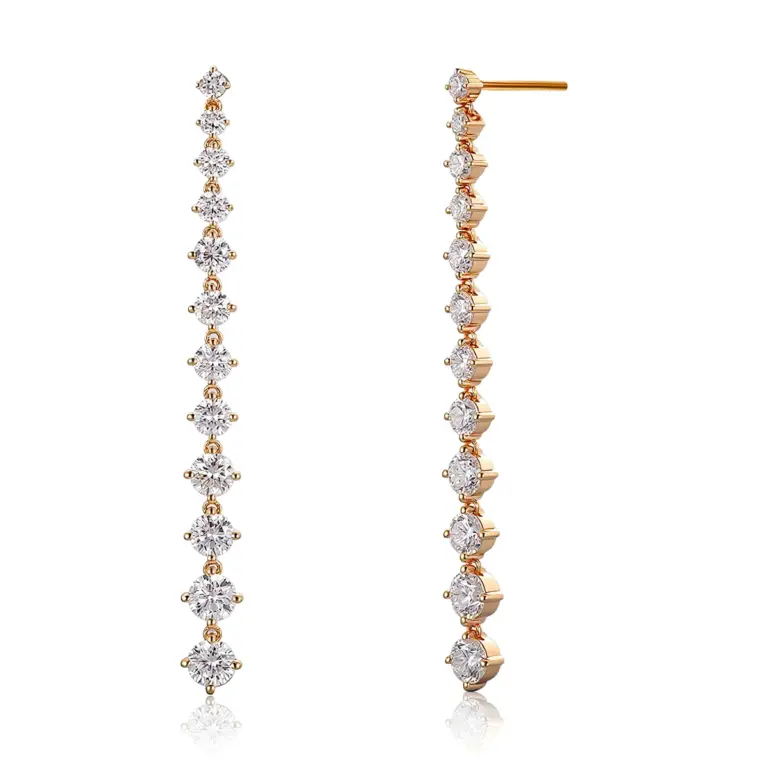 18k gold long round lab grown diamond drop earrings 1