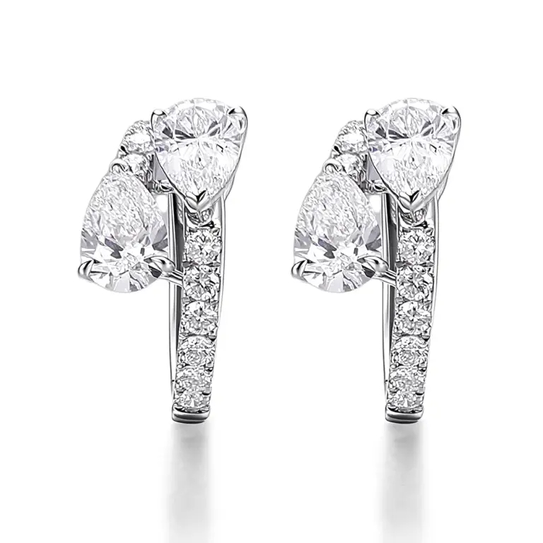 18k gold pear lab grown diamond open hoop earrings 1