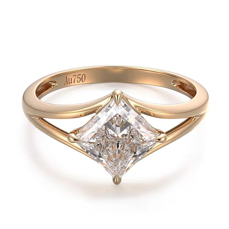 18k gold princess cut lab grown diamond split shank engagement ring 1