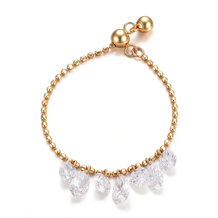 18k gold round and pear lab grown diamond chain statement ring 1