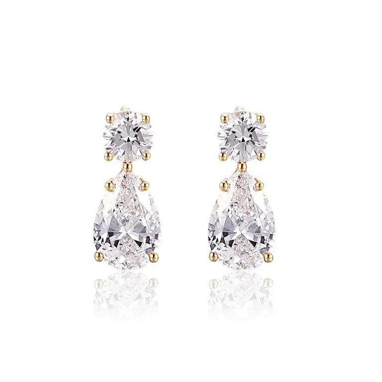 18k gold round and pear lab grown diamond two stone stud earrings 1