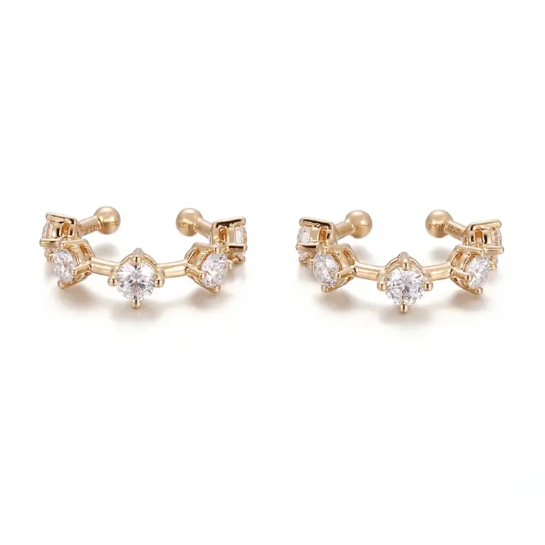 18k gold round lab grown diamond ear cuff hoop earrings 1