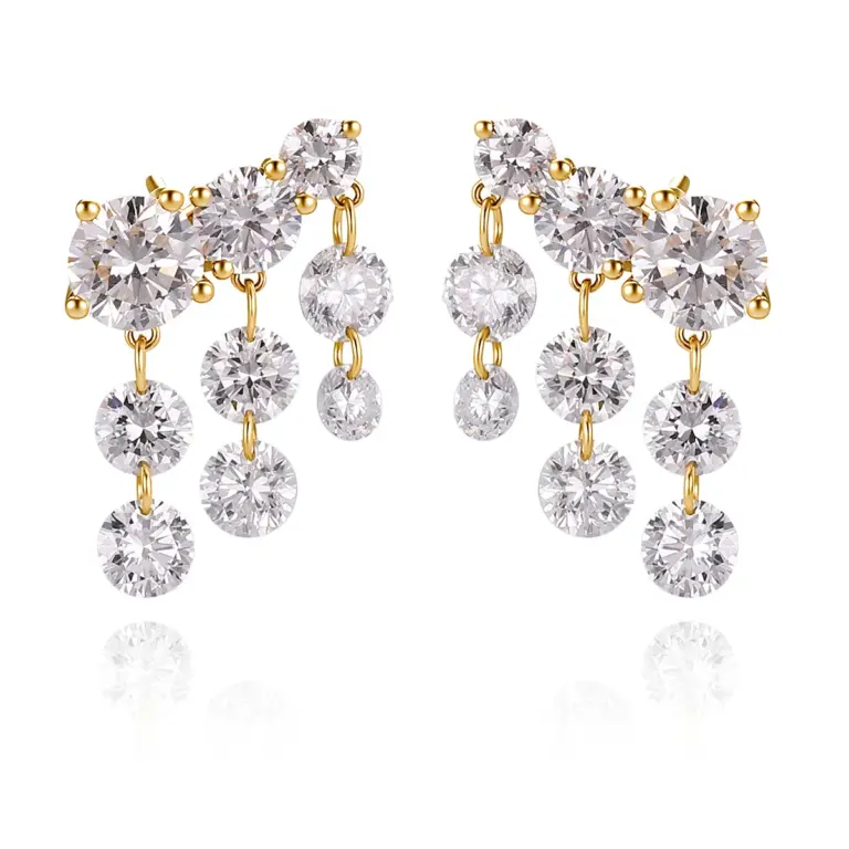 18k gold round lab grown diamond linear drop earrings 1