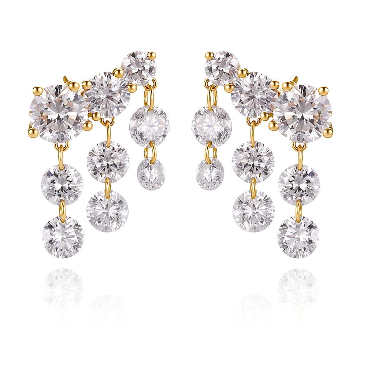 Pendientes colgantes lineales redondos de oro de 18k con diamantes cultivados en laboratorio 1 Pendientes colgantes lineales redondos de oro de 18k con diamantes cultivados en laboratorio 1