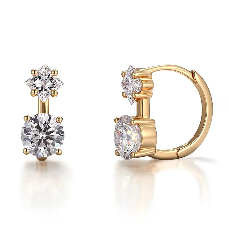 18k gold two stone round lab grown diamond hoop earrings 1