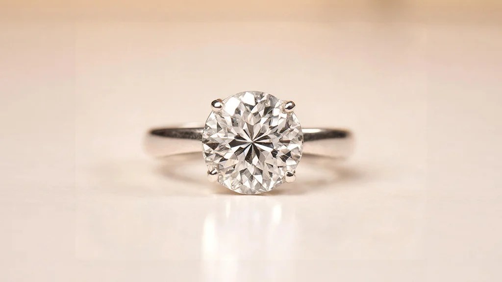Close up of an old european cut diamond showing its round outline and open culet