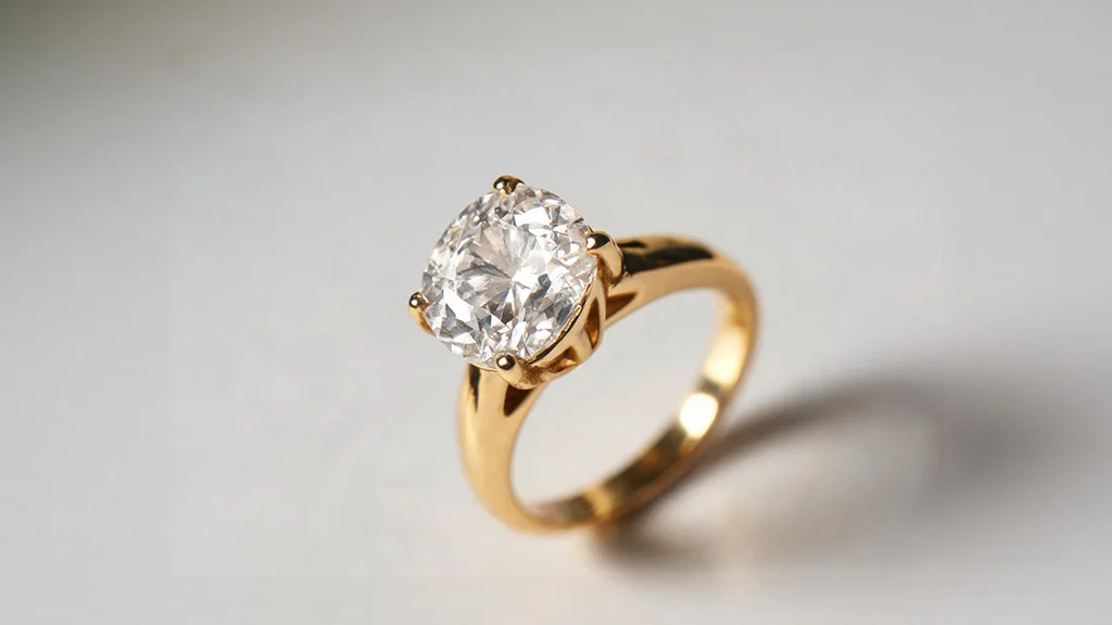 Close up of an old mine cut diamond showing its cushion shape and high crown