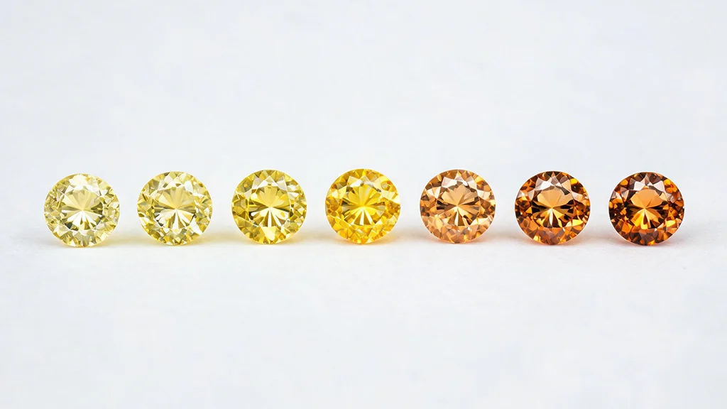 Gradient of yellow gemstones showing variation in tone and saturation from pale to deep gold