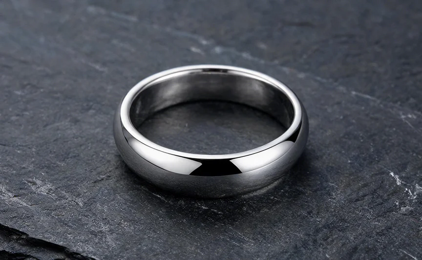 Polished platinum ring showing its natural white luster and durability