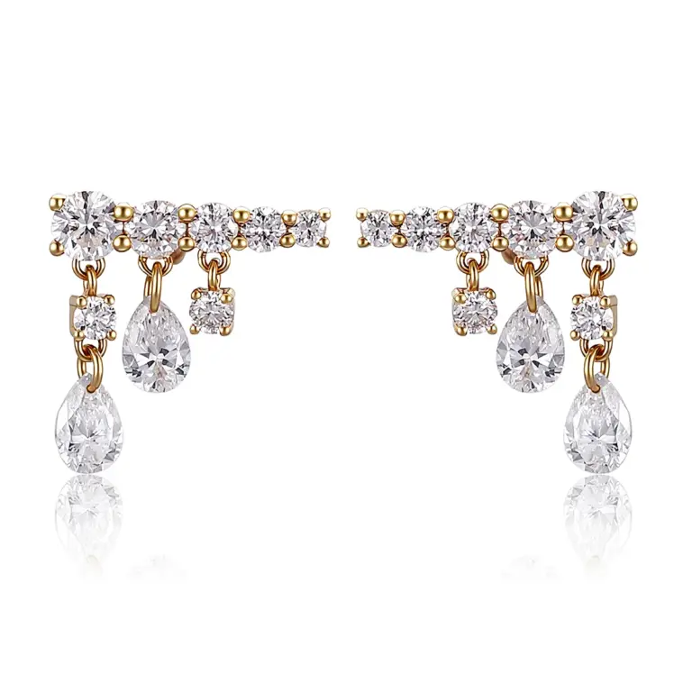 pear and round lab grown diamond drop earrings in 18k gold 1