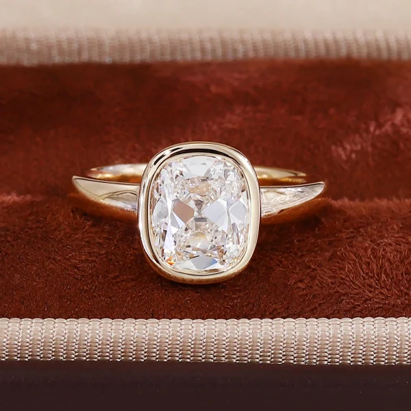 10k gold cushion lab grown diamond bezel solitaire engagement ring 6