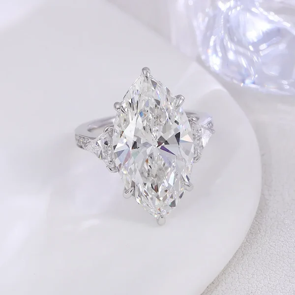 14k gold 1 5ct marquise lab grown diamond three stone engagement ring 2