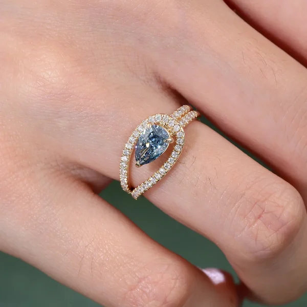 14k gold 1ct blue pear diamond sapphire split shank engagement ring 5