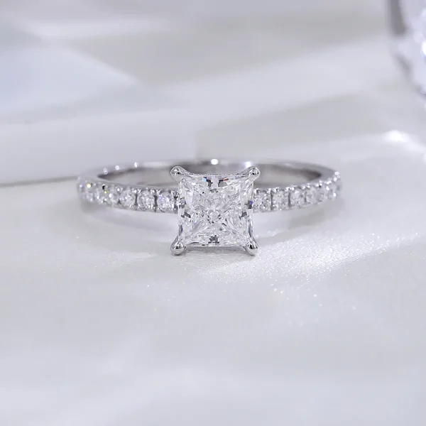 14k gold 1ct princess lab grown diamond side stone engagement ring 2
