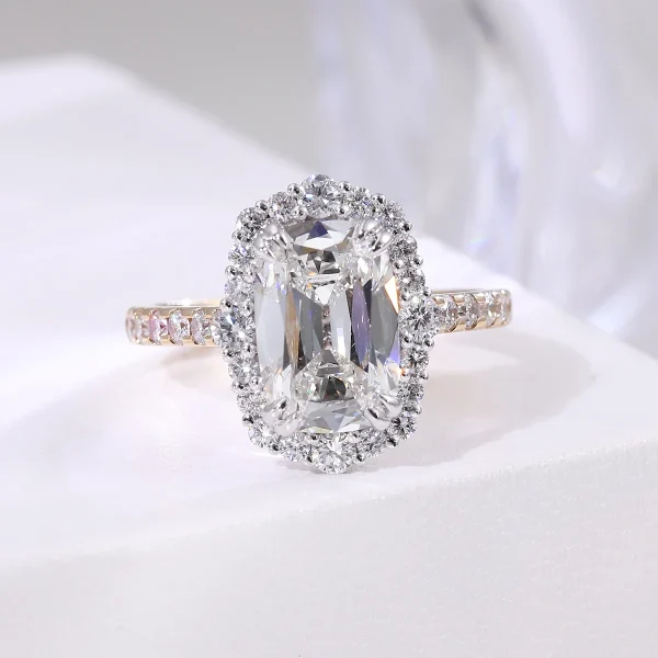 14k gold 5ct elongated cushion lab grown diamond side stone engagement ring 2