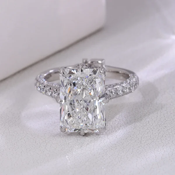 14k gold 5ct radiant lab grown diamond side stone engagement ring 2
