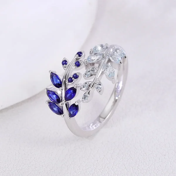 14k gold marquise blue lab grown sapphire split shank engagement ring 5