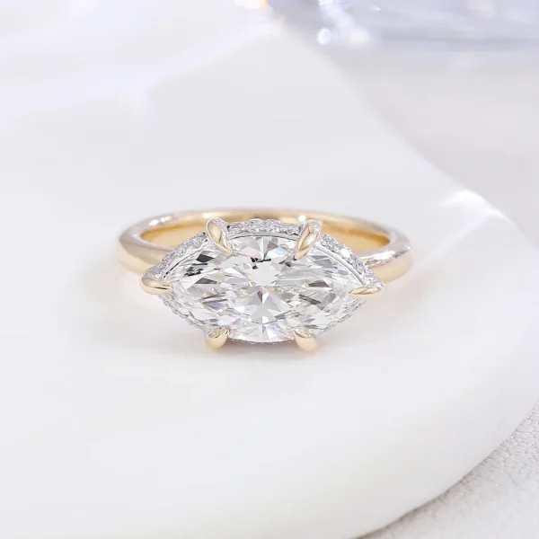 14k gold marquise lab grown diamond prong set hidden halo engagement ring 2