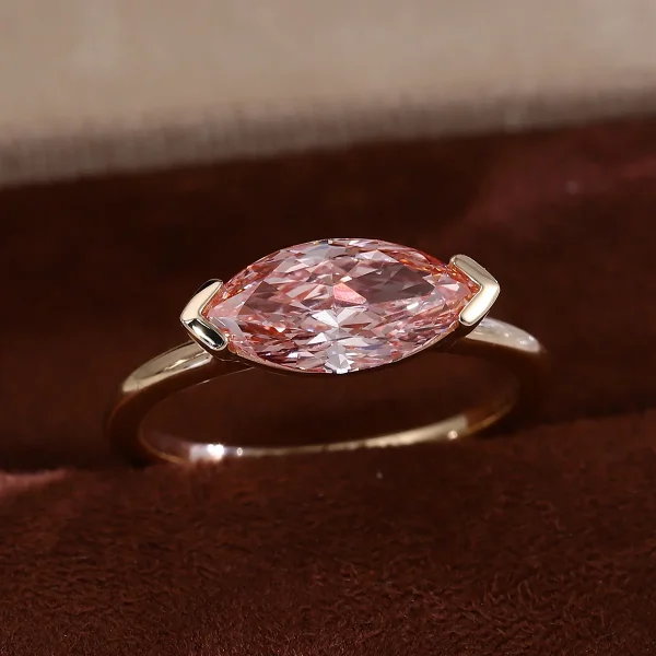 14k gold marquise pink lab grown diamond channel set solitaire engagement ring 6