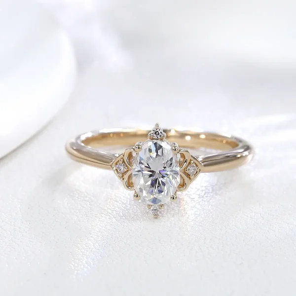 14k gold oval cut moissanite four prong solitaire engagement ring 4