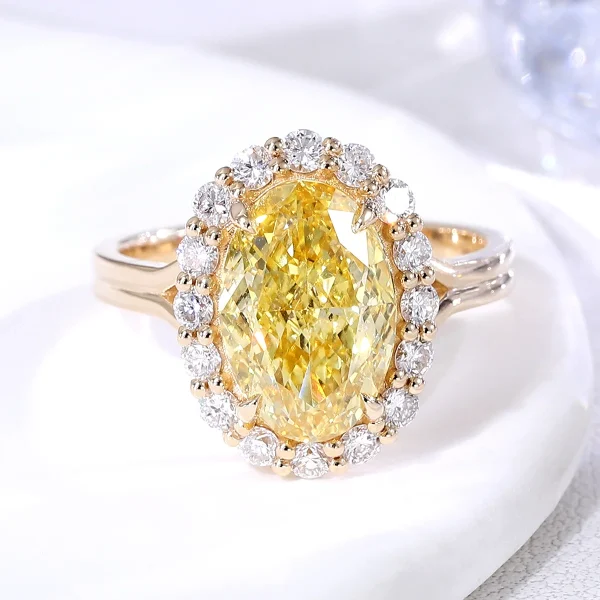 14k gold oval yellow lab grown diamond prong set halo engagement ring 4