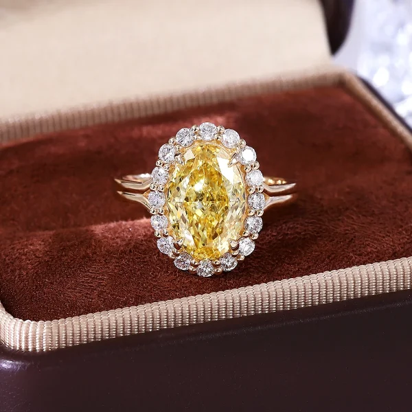 14k gold oval yellow lab grown diamond prong set halo engagement ring 6