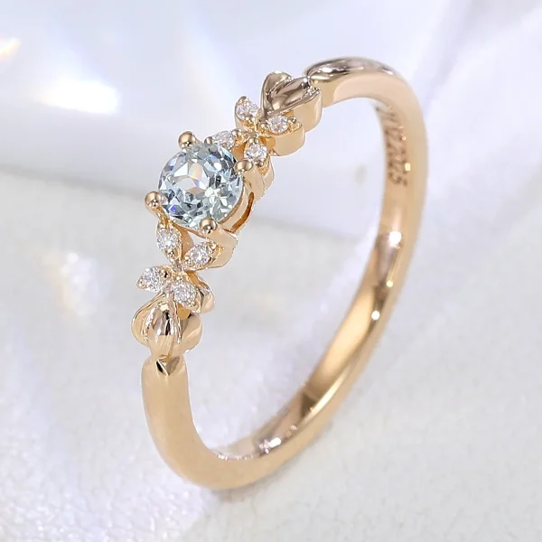 14k gold round green lab grown sapphire side stone engagement ring 4