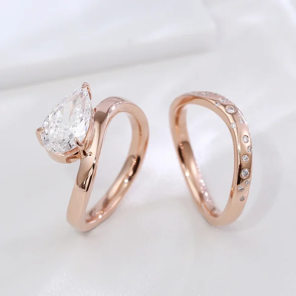 14k rose gold pear lab grown diamond prong set stackable ring 4