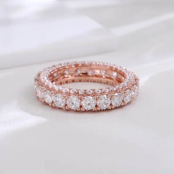 14k rose gold round lab grown diamond prong set eternity ring 2