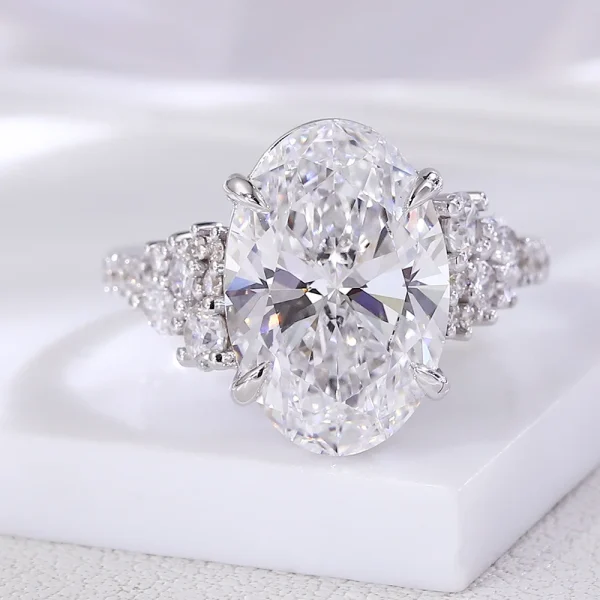14k white gold oval lab grown diamond prong set cluster engagement ring 3