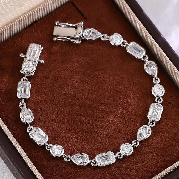 14k white gold round lab grown diamond bezel tennis bracelet 3