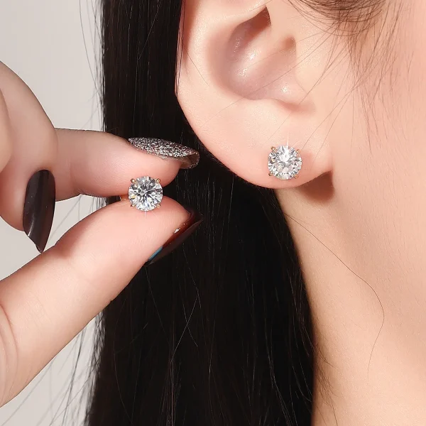 18k gold 1 5ct round lab grown diamond four prong stud earrings 8