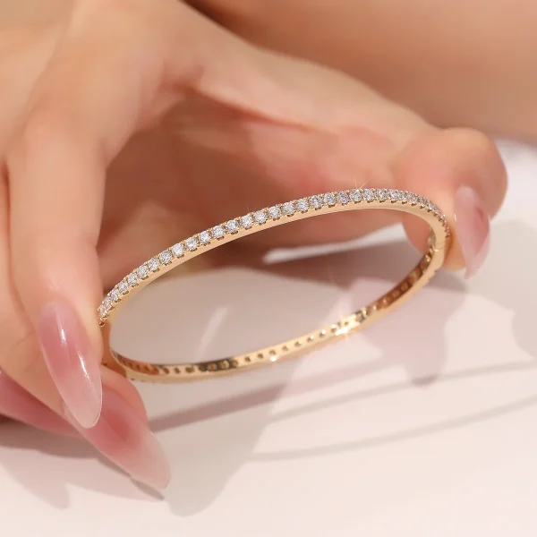 18k gold bangle bracelet with round lab grown diamond timeless finish 7