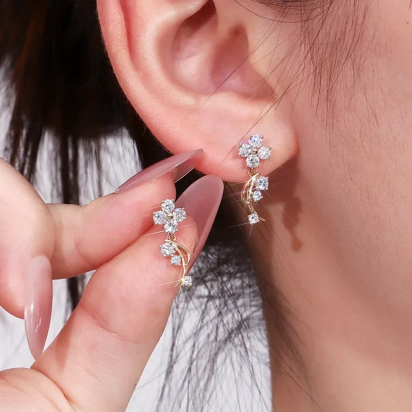 18k gold round lab grown diamond swing drop earrings 7